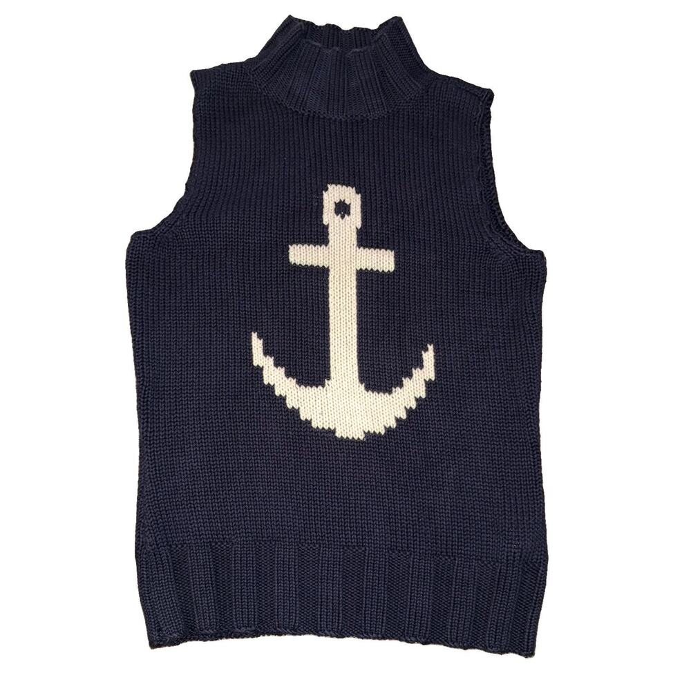 Vintage Tommy Hilfiger 2001 Women's Anchor Sleeveless Sweater Vest L Y2K Preppy